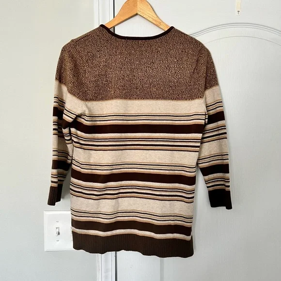 Liz Claiborne | brown stripe button sweater - M - Picture 2 of 8